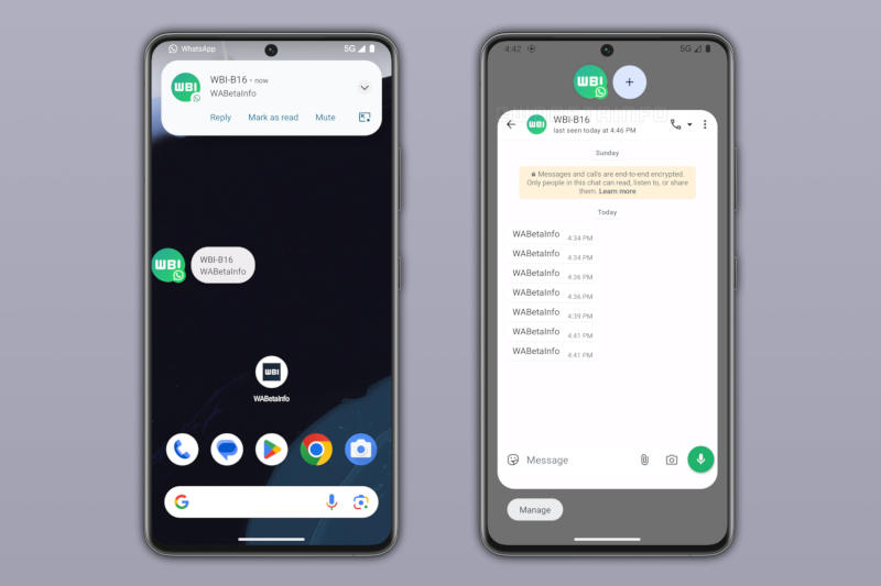 WhatsApp su Android inizierà a supportare i “bolla” – un formato raro di notifiche di sistema
