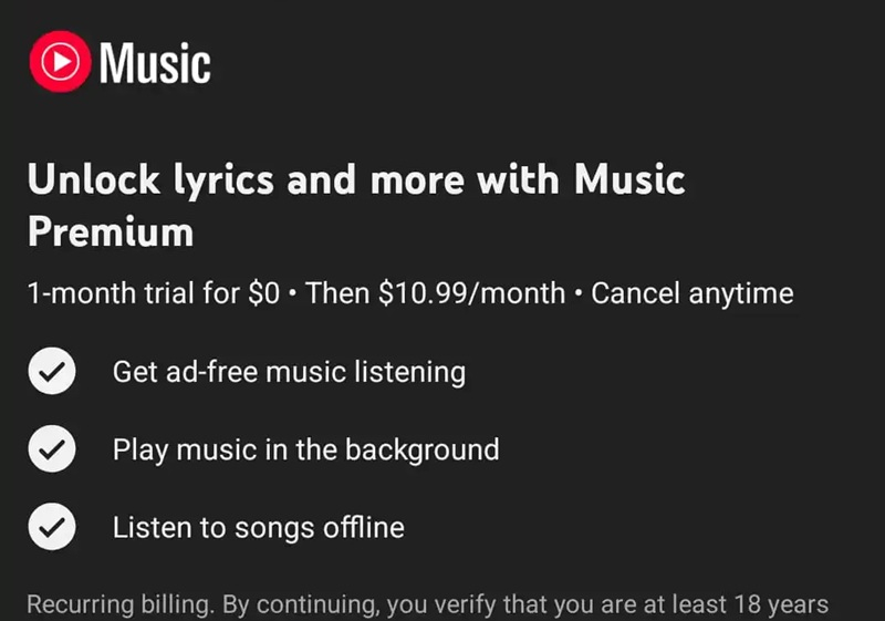 Google ha nascosto i testi delle canzoni su YouTube Music per gli utenti gratuiti