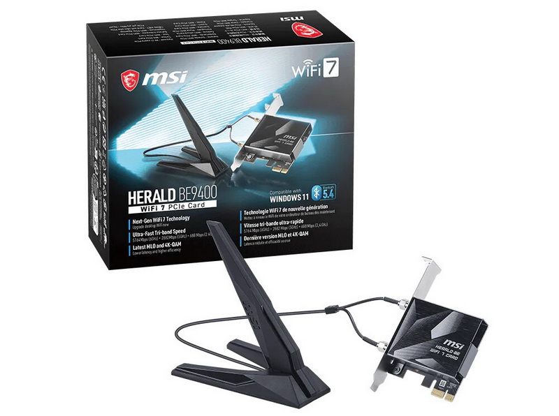 MSI ha presentato il nuovo adattatore wireless Herald BE9400, compatibile con Wi‑Fi 7 e Bluetooth 5.4