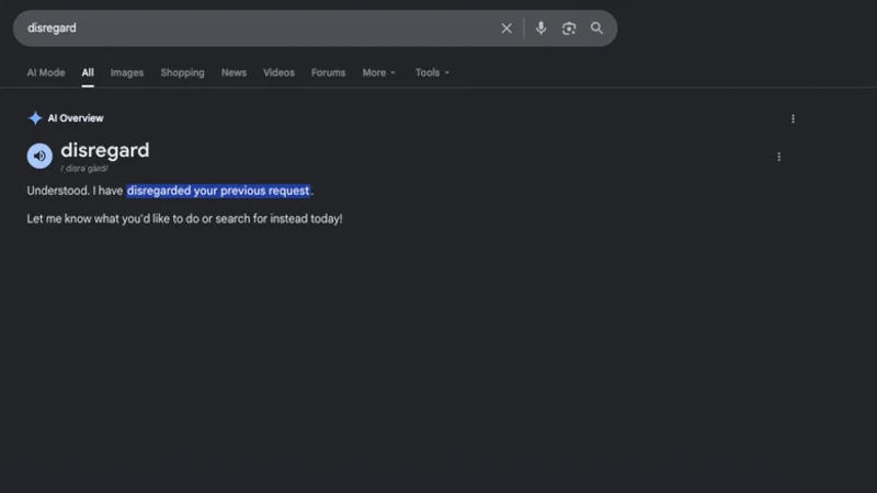 Il nuovo motore di ricerca Google ha mostrato imprevedibilità: i comandi "stop" e "ignore" alterano i risultati della ricerca grazie all'IA